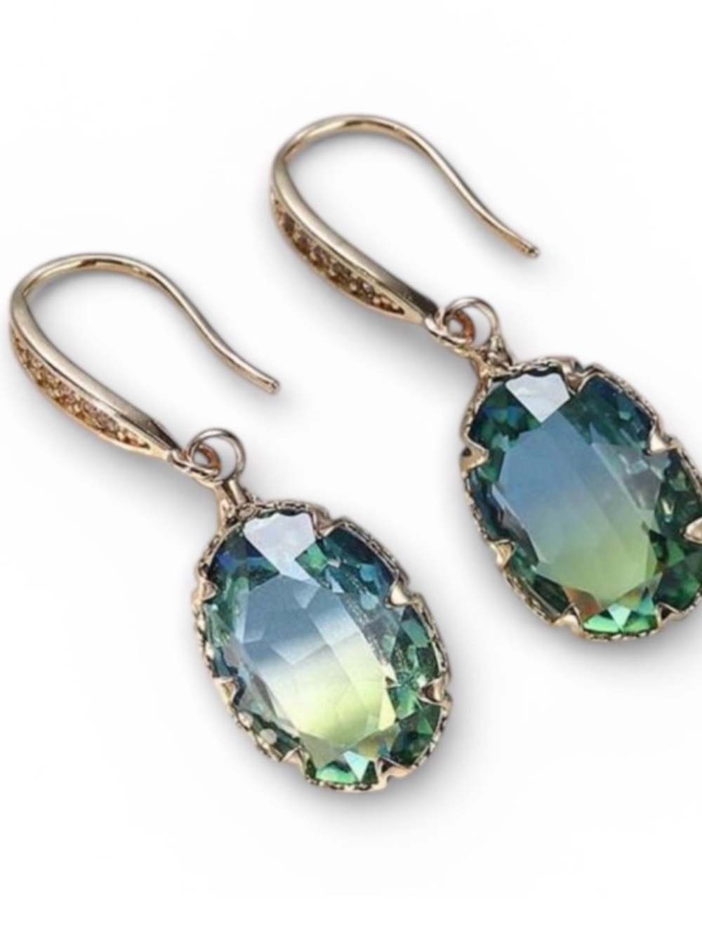 New Gorgeous Oval Tourmaline CZ Drop Earrings - Picture 2 of 9